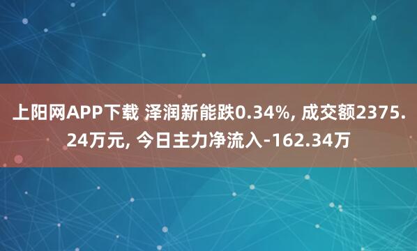 上阳网APP下载 泽润新能跌0.34%, 成交额2375.24万元, 今日主力净流入-162.34万