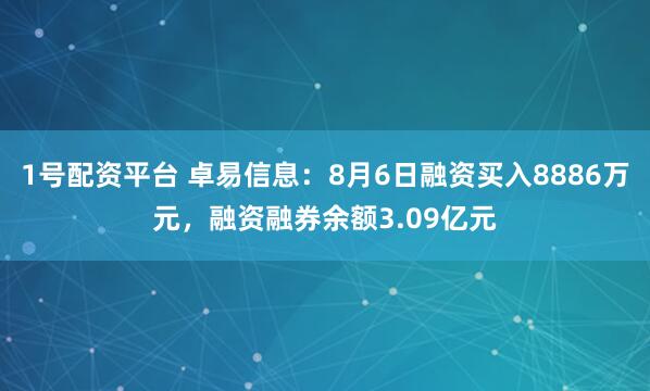 1号配资平台 卓易信息：8月6日融资买入8886万元，融资融券余额3.09亿元