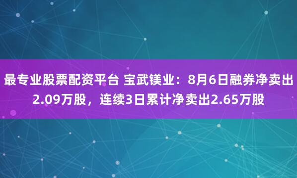 最专业股票配资平台 宝武镁业:8月6日融券净卖出2.09万股,连续3日累计净卖出2.65万股
